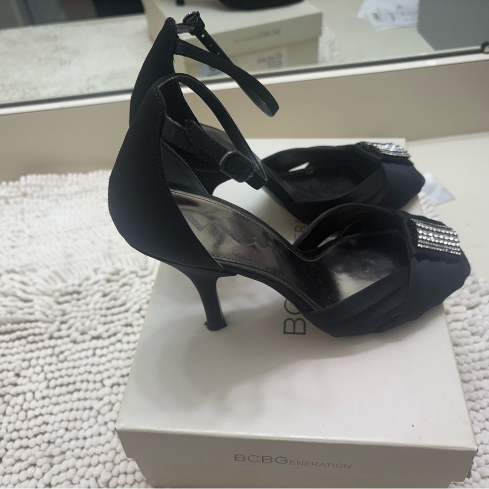 Nina Black Heels with Silver Accents